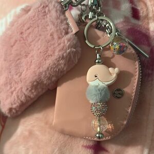 Pink Whale Keychain with Pom Poms